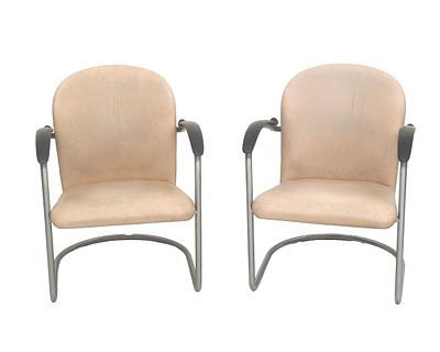 Willem Hendrik Gispen (1890-1981) Two ladies' armchairs with synthetic leather upholstery and 