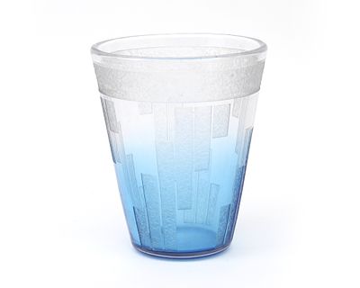 Charles Schneider (1881-1953) A blue and clear glass vase with geometric etched decor, design 