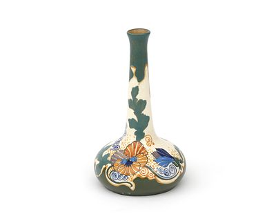 N.V. Arnhemsche Fayencefabriek A polychrome painted stem vase with floral decoration, model 226 