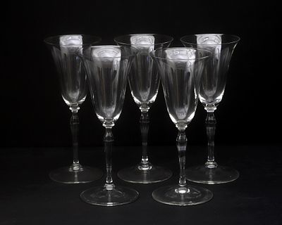 A.D. Copier (1901-1991) Five wine glasses, model Romanda, model Glasfabriek Leerdam, design 