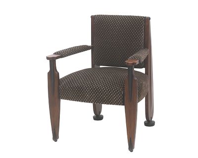 Amsterdam School An elm and ebonised wood armchair with chequered grey/black upholstery, 1920s. 