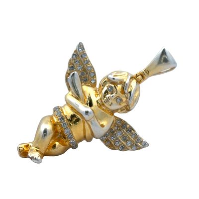 Designer "KF" Cherub Pendant with Accents Diamond in 10K Yellow Gold. Designer: "KF", Metal