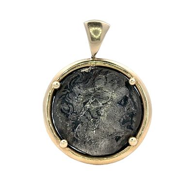 Greek Ptolemaic Era Tetradrachm Coin with Eagle Design Pendant in 14K Yellow Gold. 14k yellow