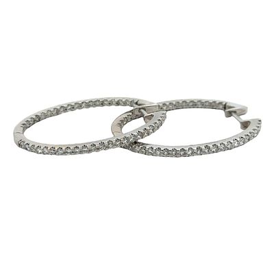 Diamond Hoop Earrings in 14K White Gold. Metal type: 14k white gold, Gemstone: Diamond -