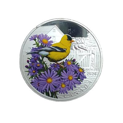 2024 Canada $20 Dollars Silver Coin, Colorful Birds - American Goldfinch. 2024 Canada $20