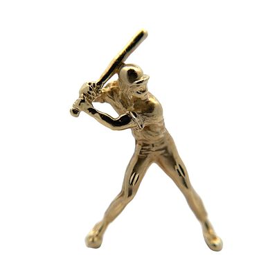 14K Gold Baseball Player Pendant. 14 karat yellow gold baseball player pendant, 1.5"L, 3.58g