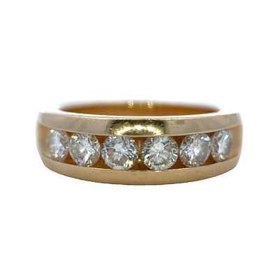 1.44CTW Diamond Mens' Wedding Band, 14K Gold. 14 karat yellow gold wedding band, 7.4mm width