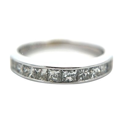0.80CTW Diamond Anniversary Band. 14 karat white gold anniversary band with 10 princess cut