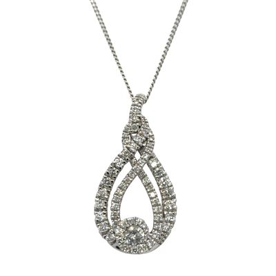 Diamond Pendant Necklace in 10K White Gold. Metal type: 10k white gold, Gemstone: 1.29ctw