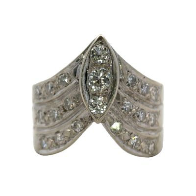 0.72CTW Diamond Curved Band Ring, 14K White Gold. 14 karat white gold vintage curved band ring