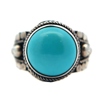 Sterling Silver Turquoise Ring. Sterling silver turquoise cabochon ring, size US 7, 4.8g