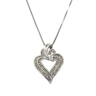 0.33CTW Diamond Heart Pendant and Chain. Estate 14 karat white gold heart pendant with 0.33ctw