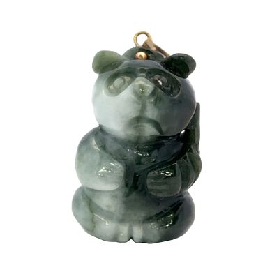 Green Jadeite Panda Pendant. Vintage carved green jadeite panda pendant with 14k gold bale