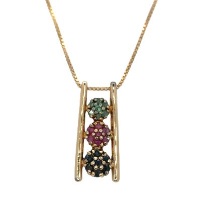 Ross-Simons Vermeil Ruby, Sapphire, Emerald Pendant. Vintage, Designer: Ross-Simons, Metal type: