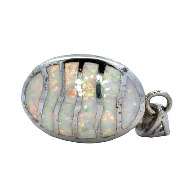 Sterling Silver Opal Inlay Pendant. Metal type: Sterling silver, Gemstone: Lab grown opal