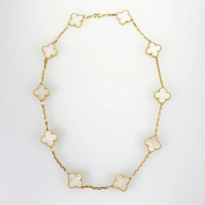 Van Cleef & Arpels Vintage Alhambra 10 Motif Mother of Pearl Necklace in 18K Gold. Title/Medium: 
