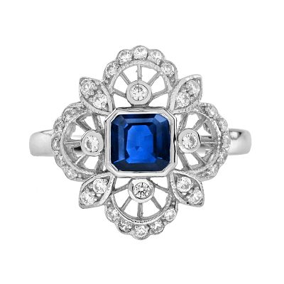 Antique Style 14K White Gold Sapphire Ring. Title/Medium: Antique Style 14K White Gold 