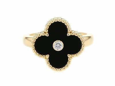 Van Cleef & Arpels Vintage Alhambra Black Onyx Diamond Yellow Gold Ring. Title/Medium: Van 