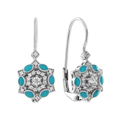 Art Deco Floral Diamond Drop Earrings. Title/Medium: Art Deco Floral Diamond Drop Earrings 