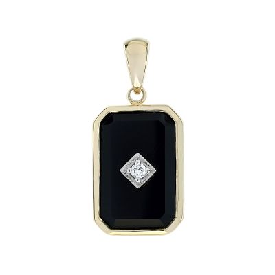 Art Deco Diamond & Onyx Yellow Gold Pendant. Title/Medium: Art Deco Diamond & Onyx Pendant 