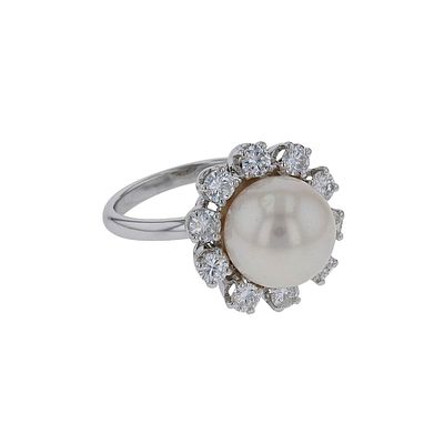 Vintage Platinum & Gold Pearl Diamond Ring. Title/Medium: Vintage Platinum & Gold Pearl 