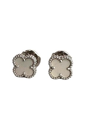 Van Cleef & Arpels Sweet Alhambra 18K White Gold Mother of Pearl Stud Earrings. Title/Medium: 