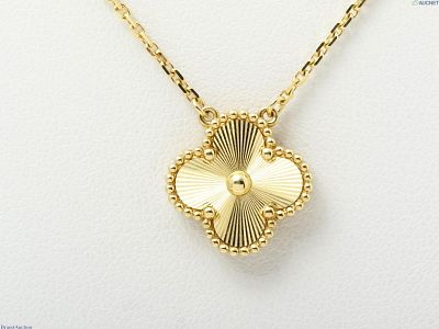 Van Cleef & Arpels Vintage Alhambra Guilloche 18K Yellow Gold Pendant Necklace. Title/Medium: 
