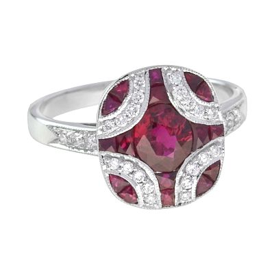 Art Deco Ruby & Diamond Mosaic Ring. Title/Medium: Art Deco Ruby & Diamond Mosaic Ring 