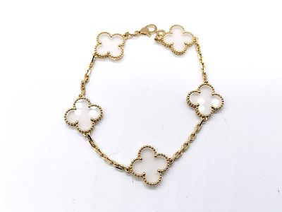 Van Cleef & Arpels Vintage Alhambra Rock Crystal Quartz 5 Motif 18K Yellow Gold Bracelet. Title/ 