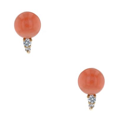 Vintage Coral & Diamond Gold Earrings. Title: Vintage Coral & Diamond Gold Earrings Medium: 