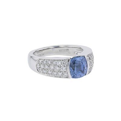 Boucheron 18K White Gold Blue Sapphire Ring. Title/Medium: Boucheron 18K White Gold Blue 