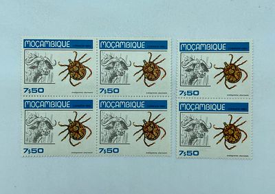Six Stamps of Mozambique
. Amblyomma Eburneum, from 1980, new stamps with minimal signs of use 