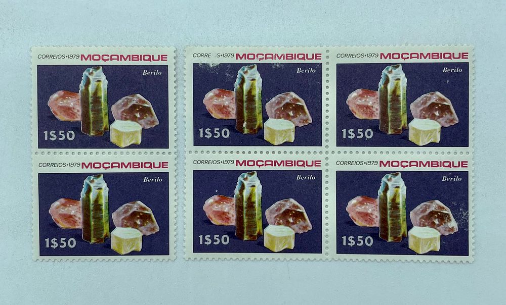 Six Stamps of Mozambique
. Minerals of Mozambique, Beryl, from 1979, new stamps with minimal 