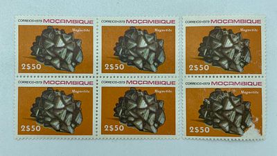Six Stamps of Mozambique
. Minerals of Mozambique, Magnetite, from 1979, new stamps with minimal 