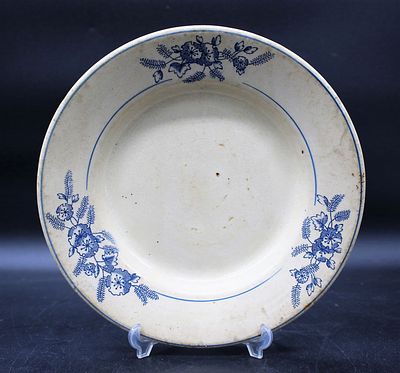 Faience Soup Plate
. Massarelos Lusitania, marked on the base, edge with blue frieze and 