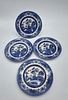 Four English Earthenware Plates
. Unmarked on the base, four dessert plates with blue decoration Image - 1