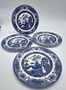 Four English Earthenware Plates
. Marked on the base, four sided plates with blue decoration in Image - 1