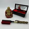 Three Oriental Pieces
. Sculpture representing Buddha, brush and jewelry box in lacquered wood Image - 1