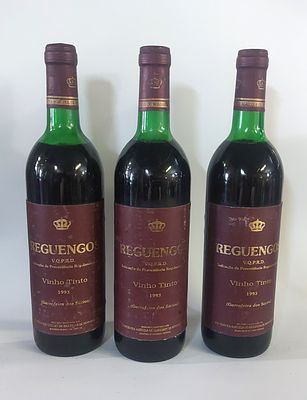 Three Bottles of Reguengos Red Table Wine
. Three numbered bottles of red table wine with a 