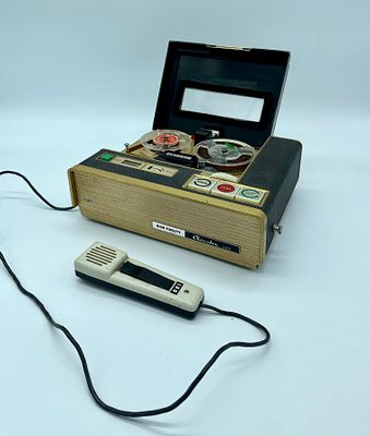 Okicorder 102 tape recorder with microphone. Metal machine produced by Oki Electronic Industry 