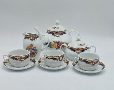 English Faience Tea Service
. Marked on the base, Royal Palace, teapot, sugar bowl, milk jug and 