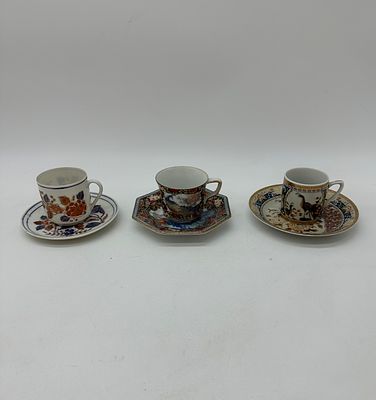 Three Coffee Cups in Oriental Porcelain
. Molded and relief, marked on the base, bodies of 