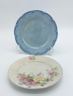 Two Portuguese Earthenware Plates
. Marked on the base, Sacav&eacute;m, edges trimmed in gold with 