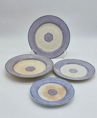 Four Dishes in European Earthenware
. Unmarked, a soup bowl, a side dish, a dessert bowl and a 