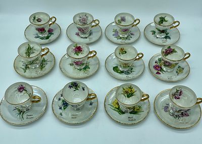 Cup collection - Flowers of the year. A collection of individual cups and saucers, each 