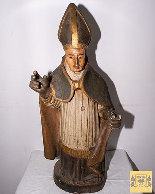 S&atilde;o Br&aacute;s. Wooden image from the 19th century. XVIII, representing S&atilde;o Br&aacute;s standing with 