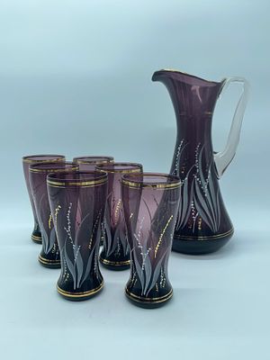 Opal Glass Mug with Six Cups
. Bodies in bulging shape in opaline glass with geometric 