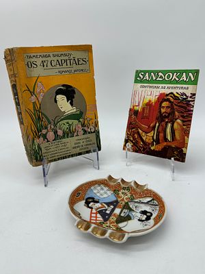 Porcelain Book and Ashtray
. Molded and relief, marked on the base, wavy edge with polychrome 