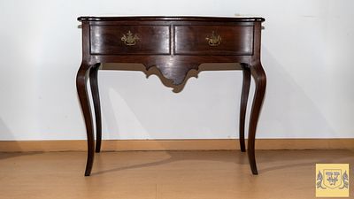Louis XV style side table. In rosewood wood with two drawers, smooth solid wood top with recess 