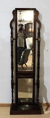 Mahogany wood coat rack. Cloakroom in Mahogany wood with two mirrors, wooden base with brass 